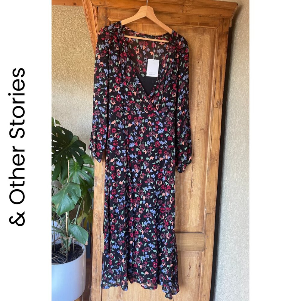 & Other Stories I  Floral Black Chiffon Dress  I  Size 6